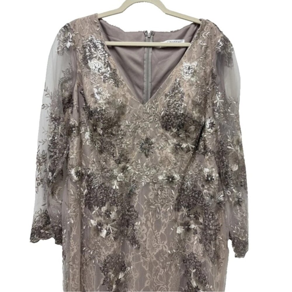 Mac Duggal Taupe 67539 Sequin V-Neck Long Sleeve Formal Gown Dress NEW - Picture 15 of 15